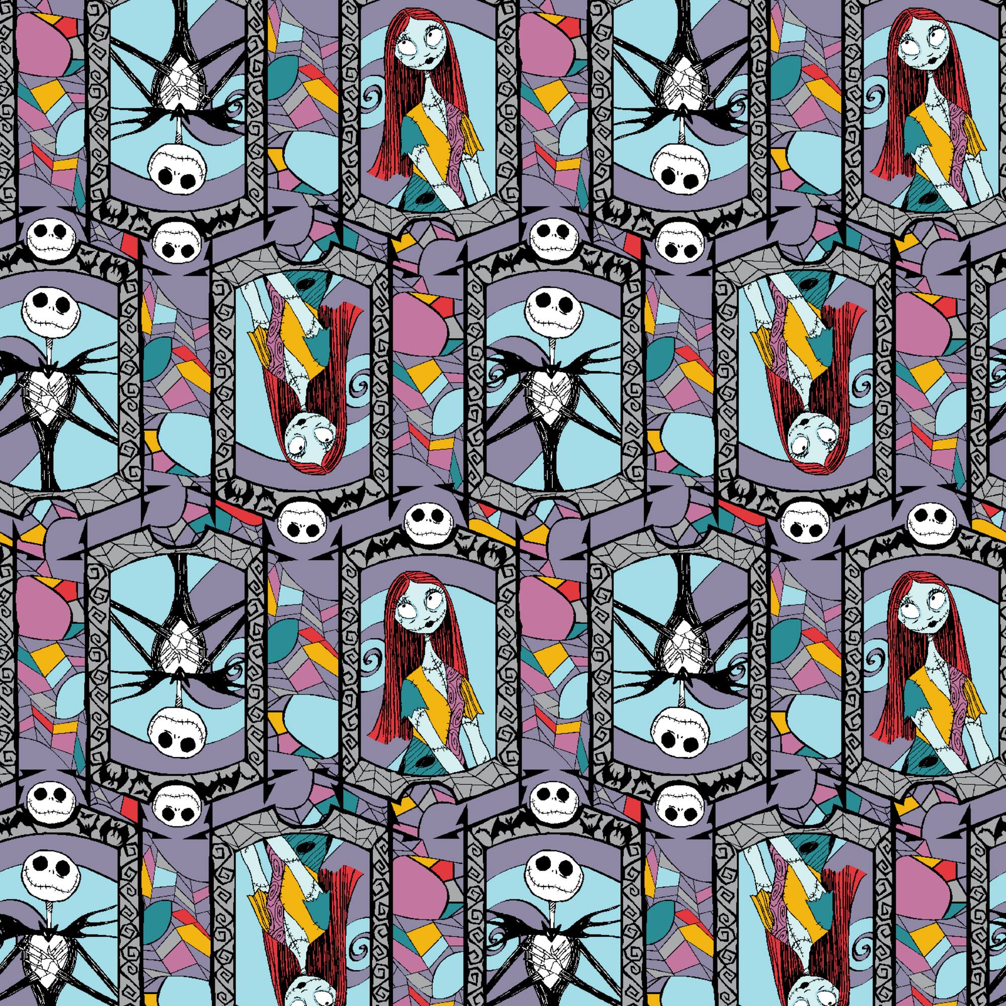 Disney® The Nightmare Before Christmas Sally & Jack Multicolor Stained Glass Cotton Fabric